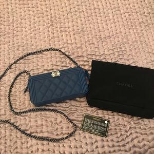 Authentic Chanel blue boy WOC caviar crossbody
